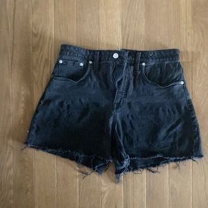 Black High-Waist Frayed Denim Jean Shorts